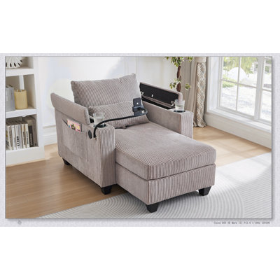 Convertible Chaise Lounge Sofa Bed With USB Ports, Cup Holders, Phone Holder, And Ample Storage For Living Room And Bedroom