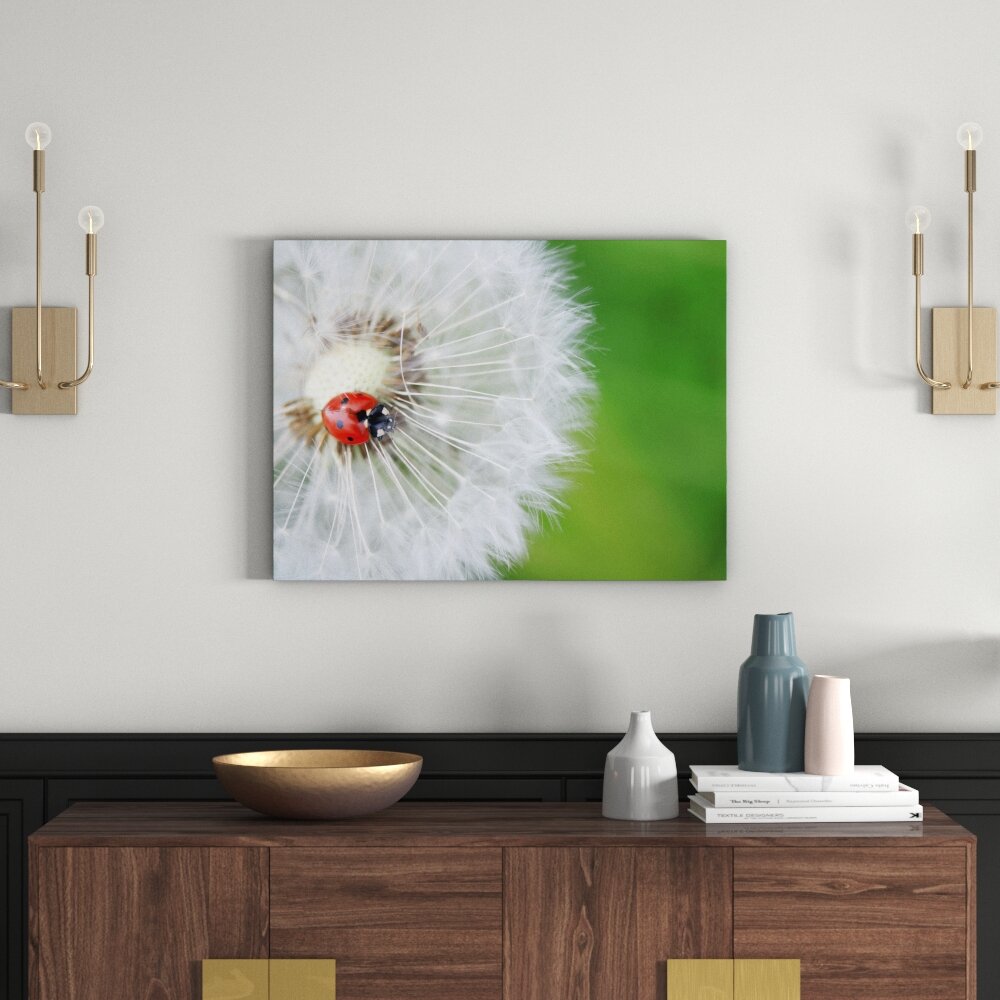 Kleiner Marienkäfer auf einer Pusteblume Wandkunst auf Leinwand