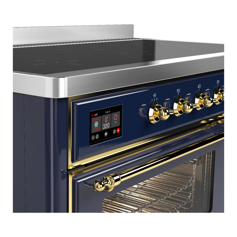 Cuisinière à induction 48 pouces avec 6 éléments à induction bleu nuit Majestic III Series (garniture laiton), Bleu nuit