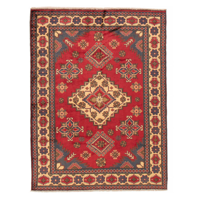 Tapis rouge en laine New Age de conception unique 5 pi 0 po x 6 pi 6 po Kargahi