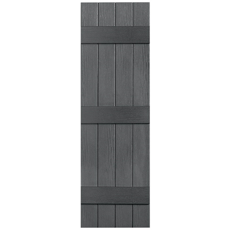 Paire de volets en vinyle fermés à trois lattes et quatre planches, gris, 32 po