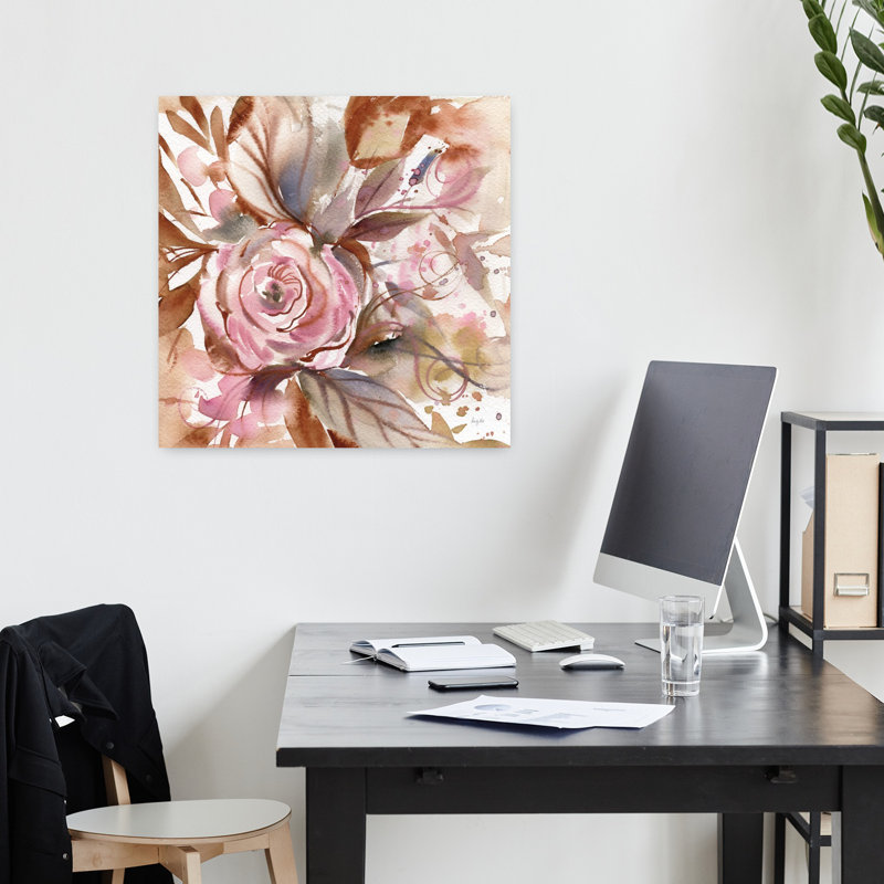 Contemporary Art Abstract Contemporary Rose Flower Landscape Art by Kristy Rice - Wrapped Canvas Print