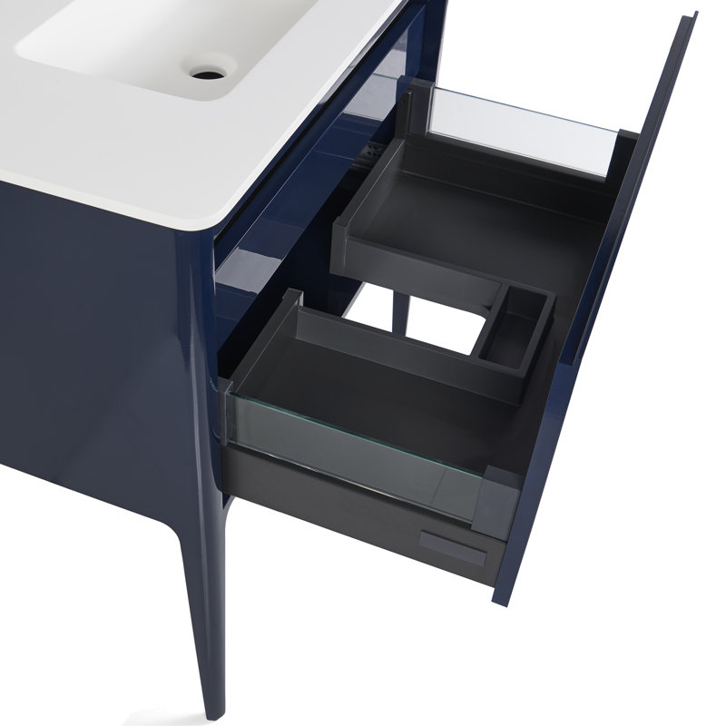 Ensemble de meuble-lavabo simple 30 "avec comptoir à surface solide Luxe, Bleu marine