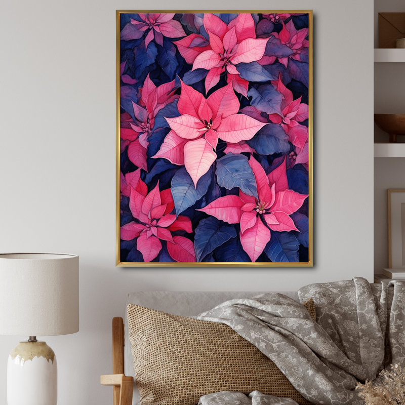 Poinsettia Passion II sur toile, H 32 po x l 24 po, Encadrement doré