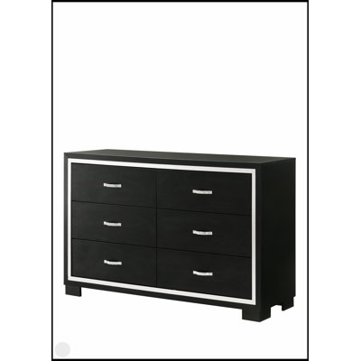 Commode moderne 6 tiroirs Glam 1Pc avec poignées en métal élégantes et fabrication en bois durable pour un rangement élégant