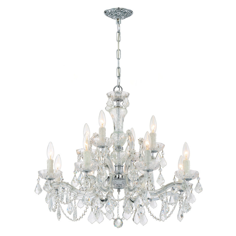 Wehr 12 - Light Glass Dimmable Classic / Traditional Chandelier, Majestic Wood Polished/Chrome
