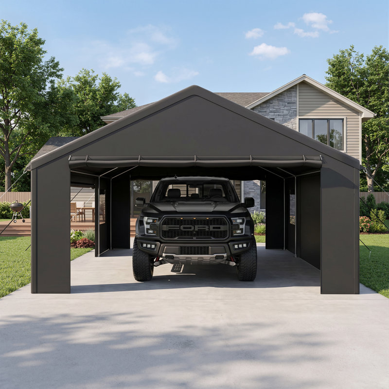 20 ft. x 20 ft. Heavy-Duty Carport Canopy, Portable Garage with Roll-Up Door, Windows and Reinforced Base