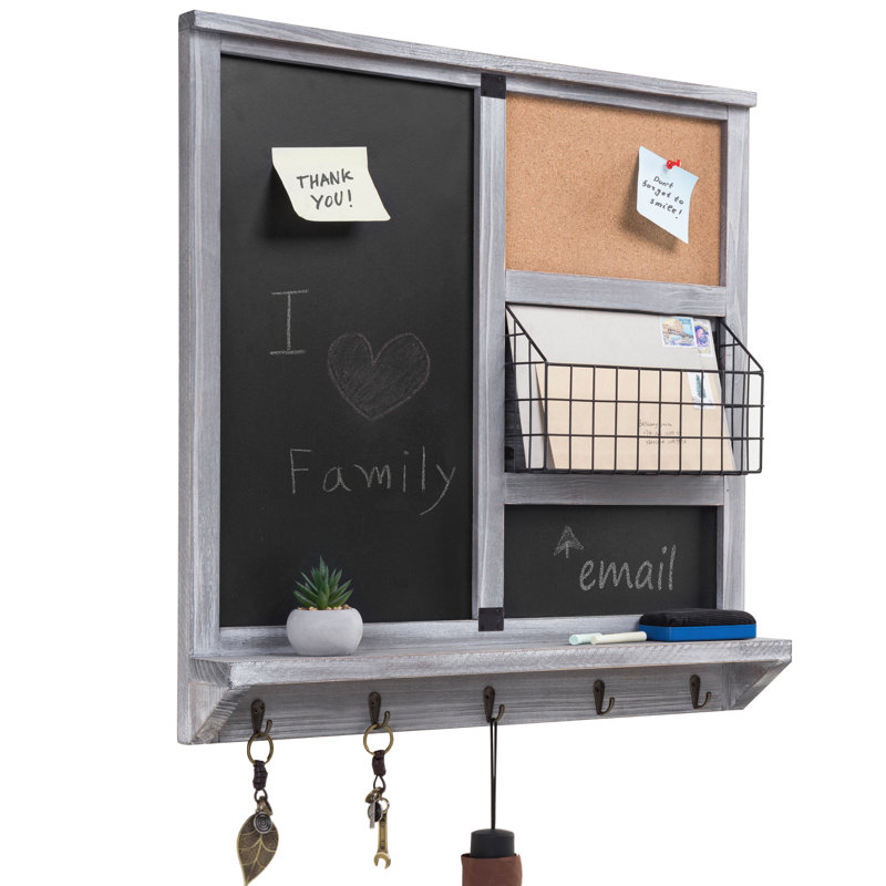 Wood Key and Hooks Wall Floating Shelf Organizer