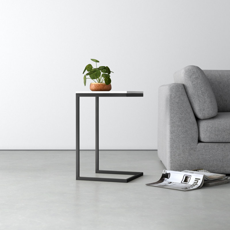 Cleo Modern C-Shape Black Iron & White Marble End Table