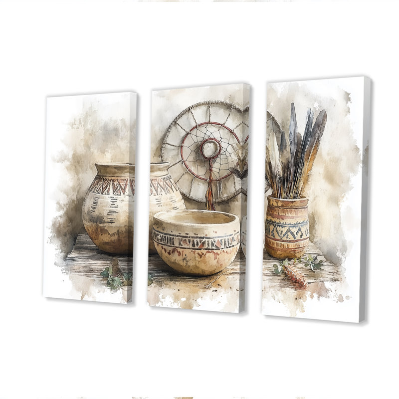 Ensemble de salon Native Art Pottery Desert Serenity III - Boho Pottery, H 28 po x l 36 po x P 1 po, Toile tendue