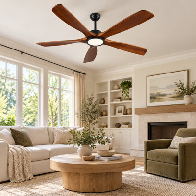 Ventilateur de plafond en bois 60 po avec lumière, ventilateur de plafond à profil bas avec télécommande, moteur CC réversible silencieux avec minuterie