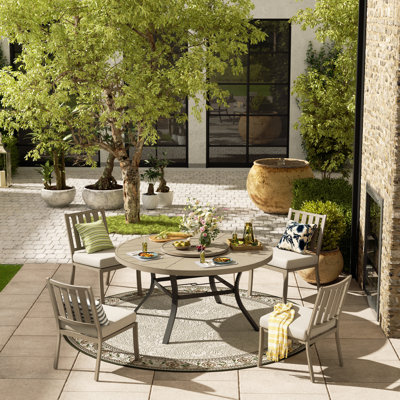 Azur Patio Round 60" Dining Set With Removable Lazy Susan And Sunbrella® Cushions