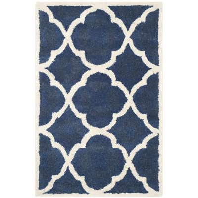 Carolene Hand Tufted Wool/Cotton/Latex Geometric Rug in Blue/Ivory