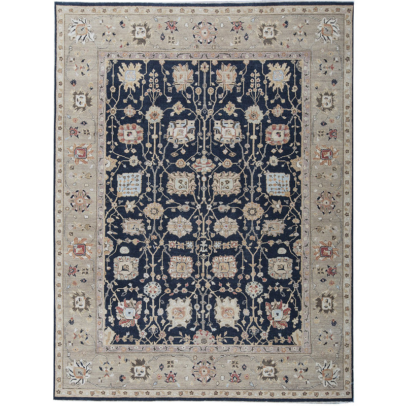 Hand-Knotted High-Quality Black and Gold Area Rug