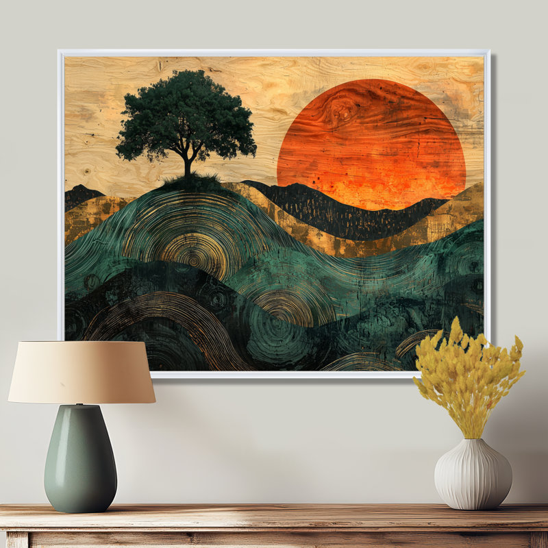 Baobab de Cardiff Sunrise avec racines d'Afrique II - arbre, art mural, Cadre flottant, H 24 po x l 32 po, Blanc