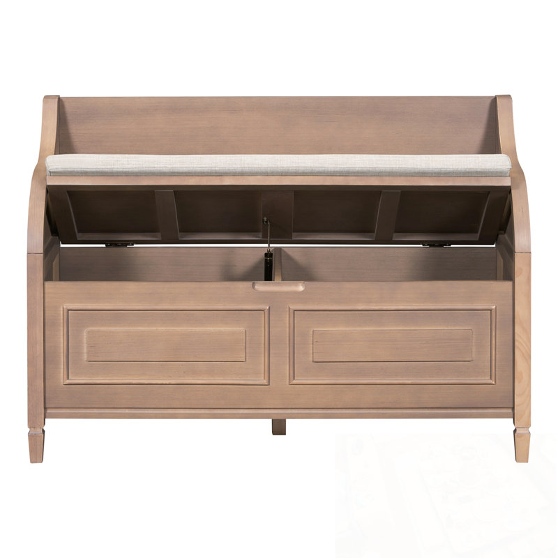 Wood Entryway Multifunctional Storage Bench with Safety Hinge, Brown