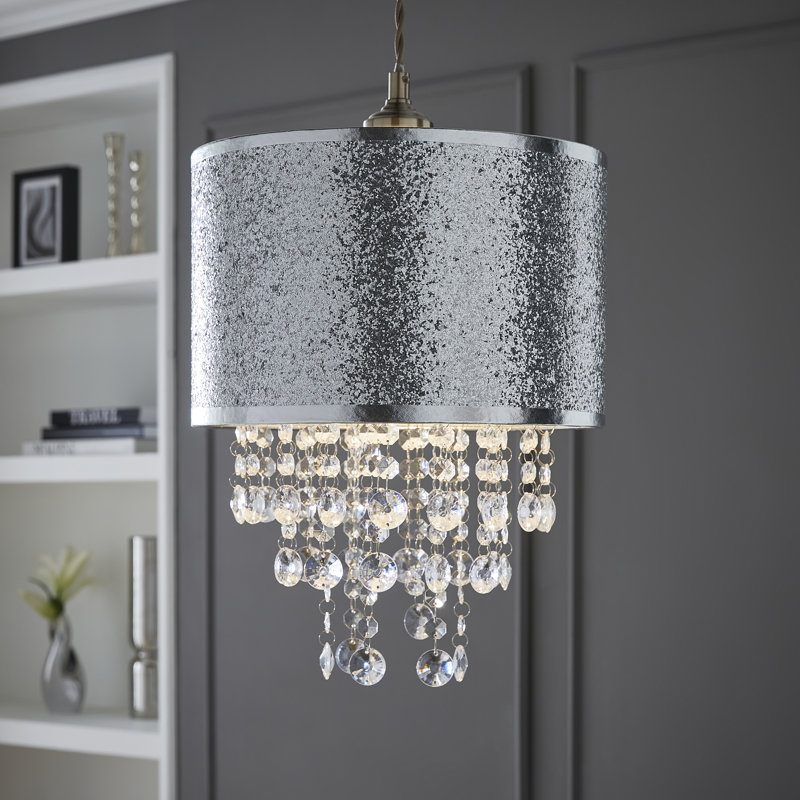 33cm H Cotton Blend Drum Pendant Shade ( Slip-On ) in Silver
