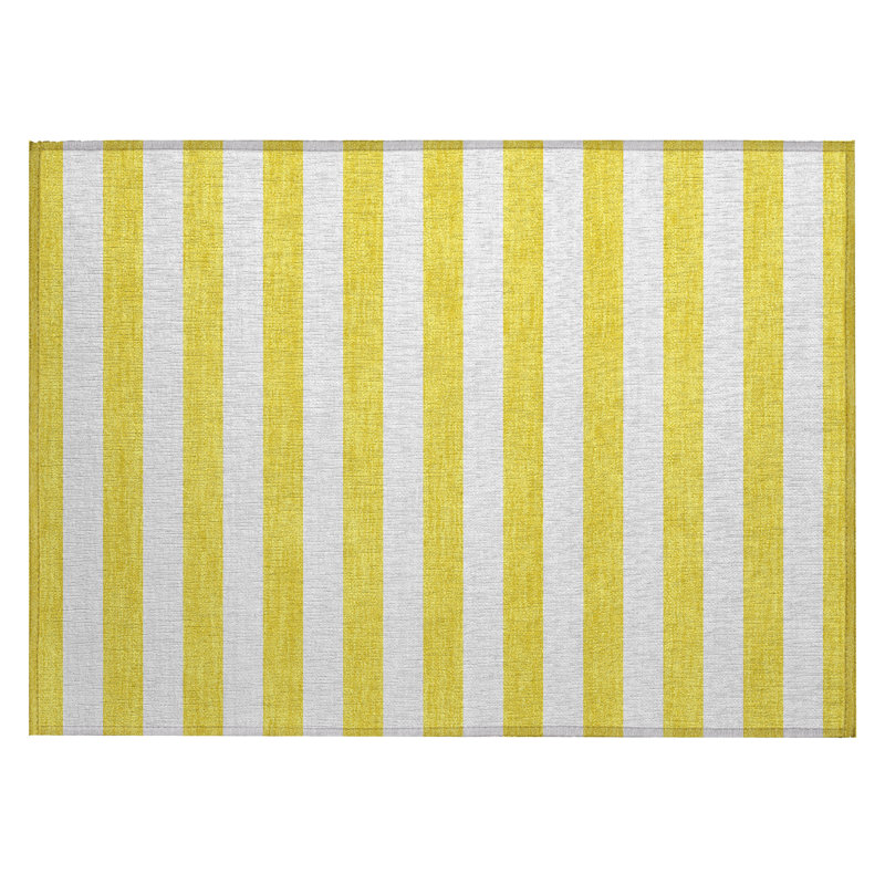 Tapis intérieur / extérieur rayé jaune et blanc 2 pi x 3 pi