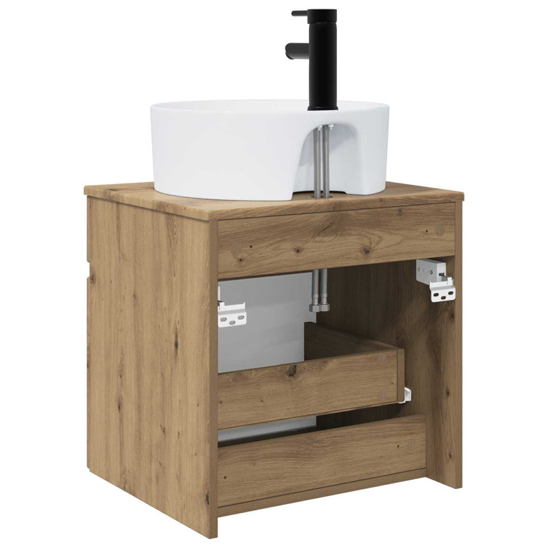 Single Bathroom Vanity with Ceramic Basin, Artisan Oak
