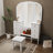 Makeup Vanity Desk with Triple Mirror, 6-Drawer Dressing Table Set Including Upholstered Stool and Full-Length Mirror