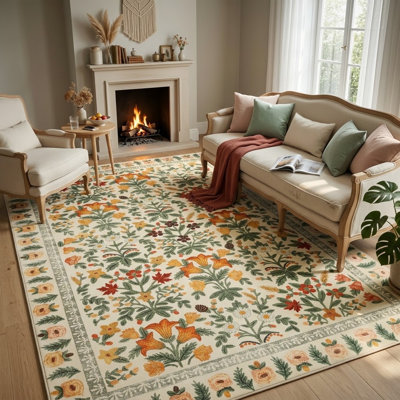 Tapis vintage à motifs floraux de 2,44 m x 3,66 m, antidérapant et lavable, grand format, doux et à poils courts, idéal pour le salon, la chambre ou la salle à manger.