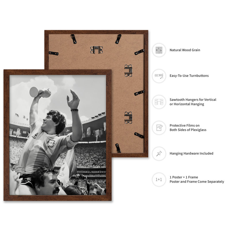 Photographie de football Diego, Poster, 24"H x 32"W, Brown Framed