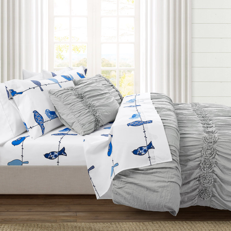 Birds Soft Sheet Set, Queen Sheet Set+Fitted Sheet+4 Pillowcases