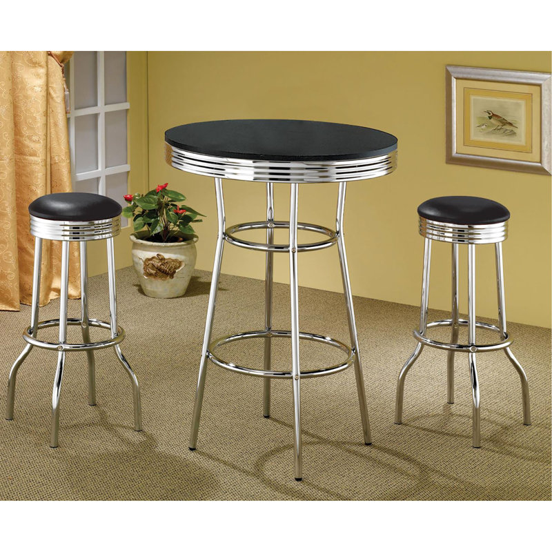Tabourets de bar 2 - de style contemporain, noir, siège à cadre rétro 2, repose-pieds épais, salle à manger, Noir