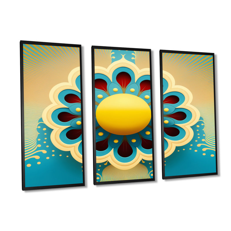 «Blossoming Golden Moon I», reproduction de 3 pièces sur toile, H 28 po x l 36 po x P 1 po, Toile avec cadre noir