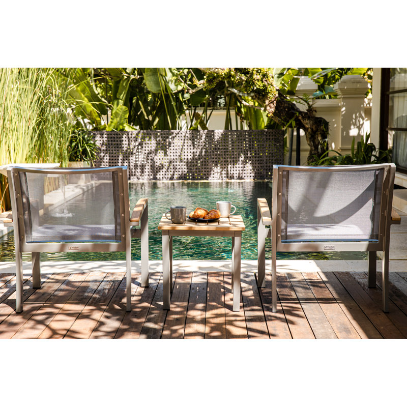 Soho 20" Teak Aluminum Outdoor Tall Square Side Table, Silver