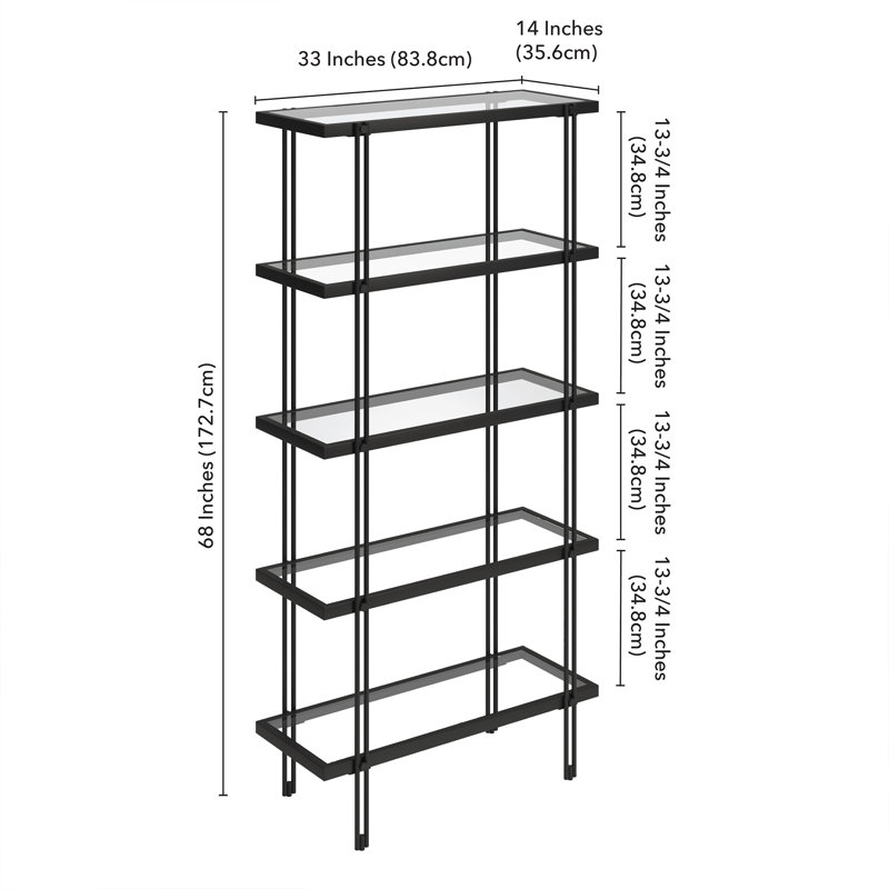 Inez 172.7cm H x 83.8cm W Steel Standard Bookcase, Black