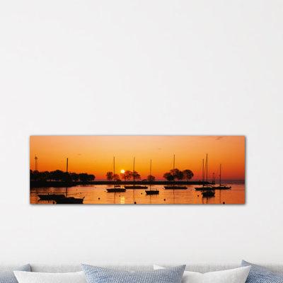 « silhouette des voiliers dans un lake, lake michigan, chicago, illinois », reproduction de photo sur toile tendue