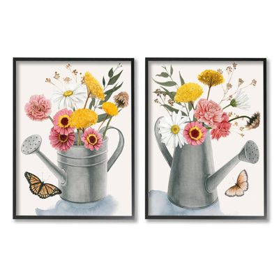 Arrosoirs botaniques Country Garden par Grace Popp - ensemble de 2 impressions sur bois