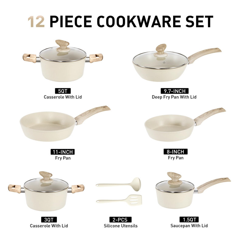 Non-Stick Aluminum Cookware Set, Cream