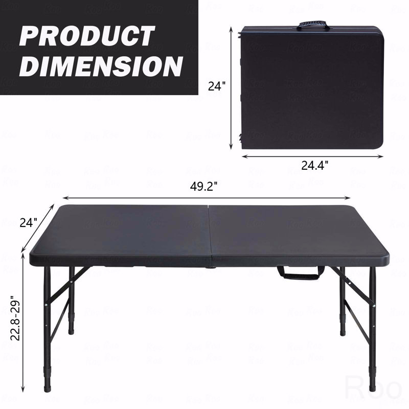 4Ft Portable Folding Patio Table, Indoor And Outdoor Use, Maximum Weight 135Kg, For Camping, Black
