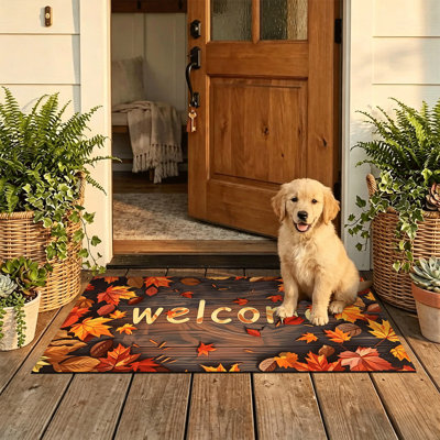 Tapis de porte antidérapant pour l'intérieur et l'extérieur, 61 x 91 cm, motif de feuilles en feutrine