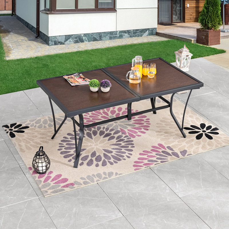 Outdoor Foldable Dining Table With Black Powder-Coated Steel Frame And Woodgrain Aluminum-Plastic Top