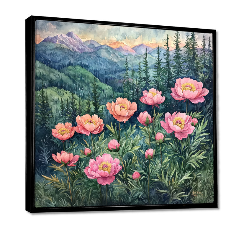 Graicen pivoines dans les forêts - I, pivoines, art mural, H 16 po x l 16 po, Impression encadrée flottante