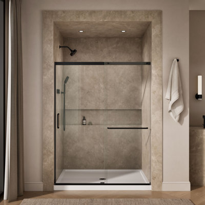 Elate Tall Sliding Shower Door, 75-1/2-In H X 56-1/4 - 59-5/8-In W, With Heavy 5/16-In Thick Crystal Clear Glass