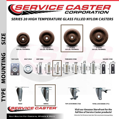 4 Inch High Temp Glass Filled Nylon 3/8 Inch Stem Caster Set 2 Total Lock Brakes -  Service Caster, SCC-TSTTL20S414-GFNSHT-381615-2-S-2