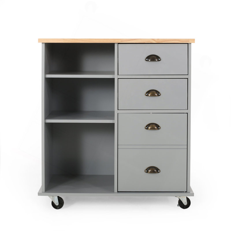 Provence Kitchen Cart with 2 Drawers and 1 Door, Gray