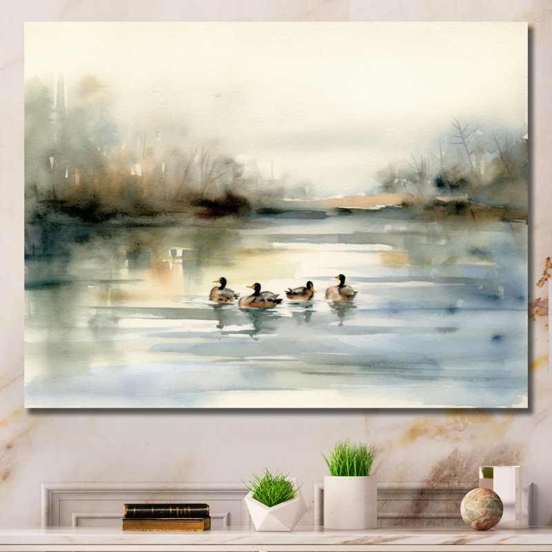 «Ducks in Pond II», art mural sur toile, Toile tendue, H 12 po x l 20 po x P 1 po