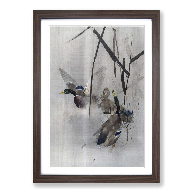 Ducks in the Rushes by Watanabe Seitei - Picture Frame Painting Print, Walnut Framed, 87cm H x 62cm W x 2cm D