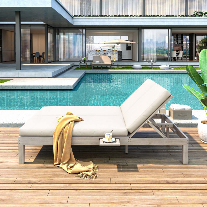 Méridienne double à dossier réglable à 5 positions pour patio avec coussin et plateaux latéraux pliables pour 2 personnes, pour le jardin près de la piscine
