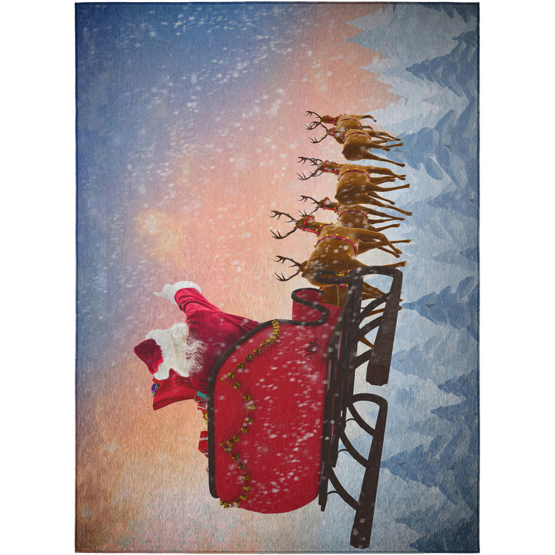 Tapis bleu / rouge / brun en polyester tissé à la machine Gurditta, Rectangulaire 3 pi x 5 pi