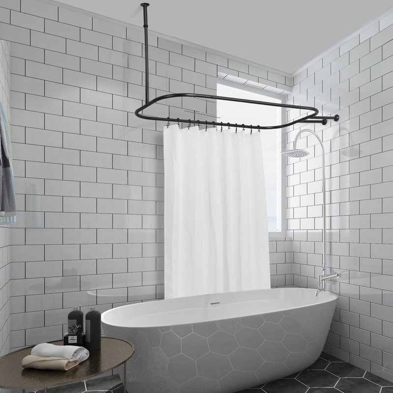 Utopia Alley Rustproof Aluminum Hoop Shower Rod With Ceiling Support for Clawfoot Tub, 54 Inch Extra Large Size by 26 Inch