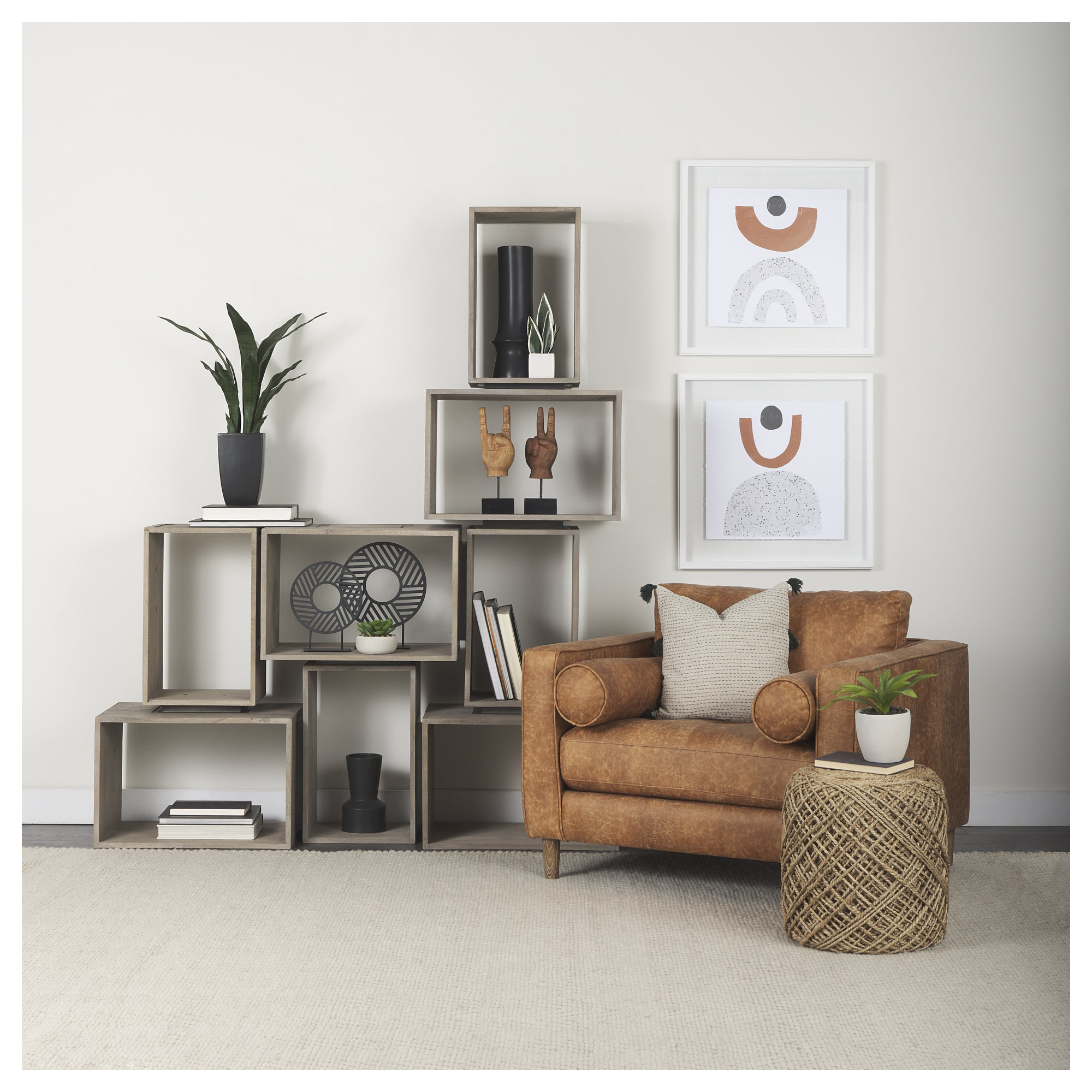 Stephon Upholstered Armchair, Cognac Brown