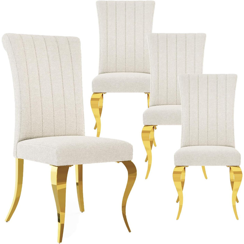 White Dining Chairs With Gold Legs Set Of 4, 4