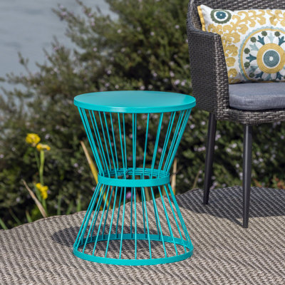 Powder-Coated Iron Side Table with Hourglass Shape & Open Cage Design