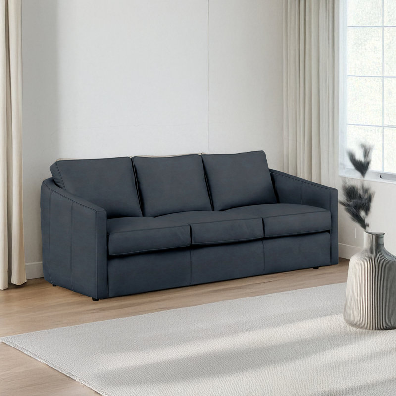  Canapé en cuir véritable de 84 po Miladie, Bleu